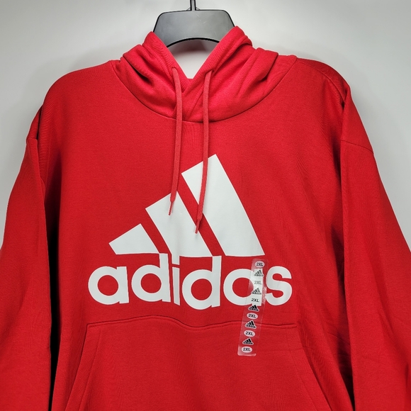 Adidas Big Logo Pullover Athletic Hoodie Mens 2XL XXL Red White Cotton IJ8911 - Picture 3 of 8